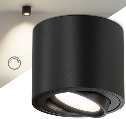 Scandinavian home LED Aufbauspot 1er Set inkl. LED Modul 230V Dimmbar, Warmweiß 3000K, 470lm, CRI 90+ I Deckenspots Aufputz Ø80x65mm I Spots Deckenleuchte Flach I Aufbaustrahler Schwarz