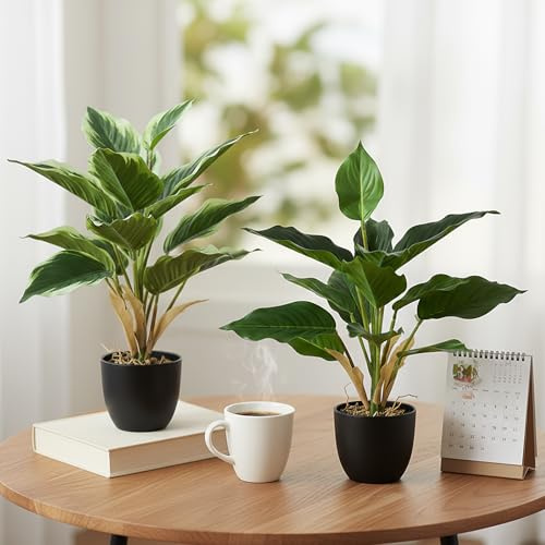 Ziyonix 2 Pezzi Piante Finte da Interno in Vaso, 41CM Piante Artificiali Come Vere Piantine Finte Decorative per Matrimoni Cucina Ufficio Soggiorno