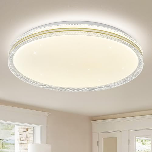 Qamra Deckenleuchte LED Deckenlampe 50CM,48W,4000k Neutrales Licht,Sternenhimmel-Effekt Deckenbeleuchtung,Rund LED Lampe für schlafzimmer,Wohnzimmer,Küche,Badezimmer,Kinderzimmer,Büroc,Arbeitszimmer