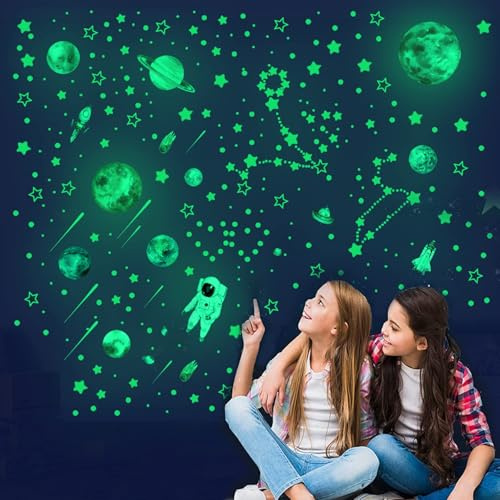 Wandsticker Leuchtaufkleber Sonnensystem, CAYUDEN 849 Stück Leuchtsterne Selbstklebend Glow in the Dark Weltraum Fluoreszierende Aufkleber für Wandtattoo Schlafzimmer Dekorative Aufkleber