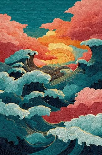 Puzzle 700 Teile Erwachsene Sonnenuntergang Wellen, Schwer Impossible Puzzle, Pädagogisches Spiel Herausforderung Spielzeug, 700 Teile Puzzles für Erwachsene 52 x 38 cm