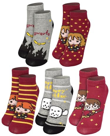 Harry Potter Socken für Mädchen - 3 Freunde Kinder Sneaker Kindersocken Söckchen Grau/Rot (5er Pack)