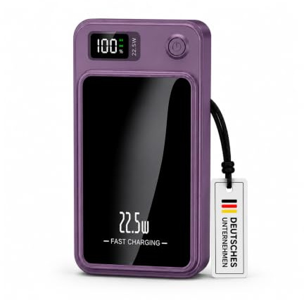 Magnetische Powerbank 10000mAh Mini 22.5W PD Schnellladen mit LED Display – kompatibel mit Samsung, MagSafe, iPhone & Qi Smartphones, Wireless & USB-C – Tragbare Powerbank (Lila, 10.000 mAh)