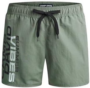 Camp David Herren Badehose mit Logo Print Green Olive, XL