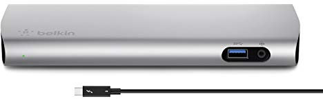 Belkin Thunderbolt 3 Docking Station mit 80 cm langem Thunderbolt 3-Kabel/USB-C (40 Gbit/s, 85 W Leistung, unterstützt zwei 4K-Bildschirme, 3x USB 3.0, Audioausgang, Gigabit-Ethernet) aluminium