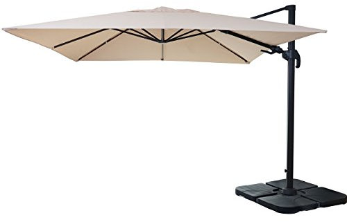 Mendler Gastronomie-Ampelschirm HWC-A96, 3x3m (Ø4,24m) schwenkbar, Polyester Alu/Stahl 23kg mit Ständer drehbar - creme