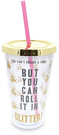 Fizz Creations Glitter Poo Straw Cup, Pink, 500ml Capacity