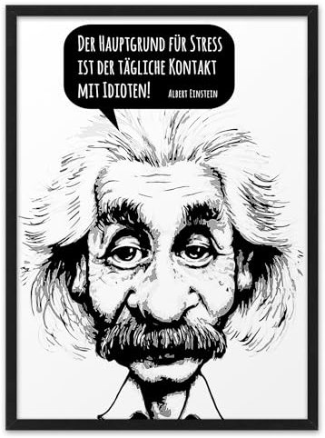 HAUPTGRUND STRESS | ABOUKI Kunstdruck | Lustiges Poster Einstein Lustige Poster Arbeit Bild Büro Bilder Büro Witzig Motivationsbilder Albert Einstein Poster Spruch | DIN A4 ohne Rahmen
