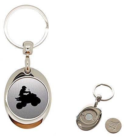 Porte clé en Métal alu brossé avec jeton aimanté gravé Quad