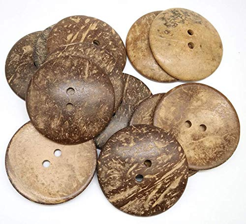 YICBOR 30pcs 50mm 2-Hole Big Natural Coconut Buttons Round Sewing Brown Overcoat Buttons