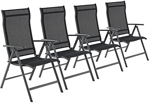 SONGMICS Gartenstuhl 4er Set, Klappstuhl, Outdoor-Stuhl, mit Metallgestell, 8-Fach verstellbare Rückenlehne, bis 150 kg belastbar, schwarz GCB30BK