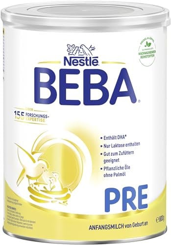BEBA PRE Anfangsmilch von Geburt an, Babynahrung mit DHA, nur Laktose, ohne Palmöl, 1er Pack (1 x 800g)