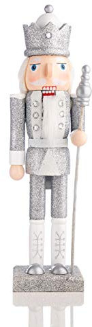 Nataland Schiaccianoci Soldato In Legno Dipinto A Mano 36 Cm Argento, Perfetto Come Decorazione Natalizia, Come Regalo e Da Collezione (36 Cm, Nicolas)