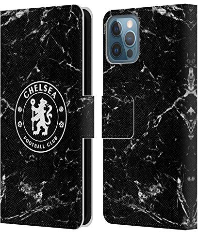 Head Case Designs Officially Licensed Chelsea Football Club Black Marble Crest Leather Flip Case Compatible With Apple iPhone 12 / iPhone 12 Pro