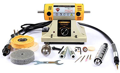 LIBAOTML Adjustable Speed Polishing Machine, Multi-Function Bench Lathe Polisher, Bench Grinder, Polishing Machine Used For Jewelry Making, Woodcrafting, Dental, Manual DIY.