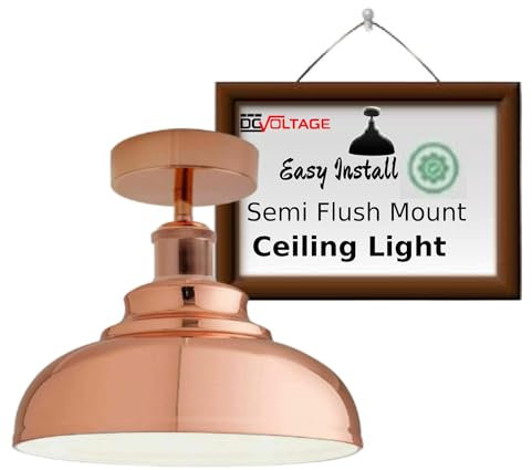 DC VOLTAGE Industrial Semi-Flush Mount Ceiling Light 30cm Rose Gold Modern Pendant Lighting Ceiling Mount Metal E27 Drop Light for Bathroom Kitchen Bedroom (Rose Gold)