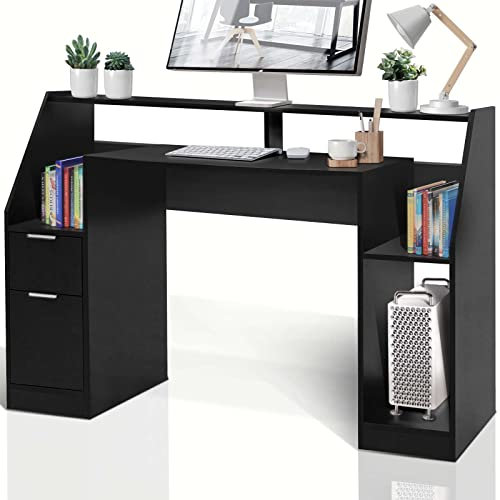 Miadomodo® Bureau Informatique - Multi-Rangements, 123 x 55 x 90 cm, MDF, Design Moderne, en Noir - Bureau d'Ordinateur, PC, Table d'Étude