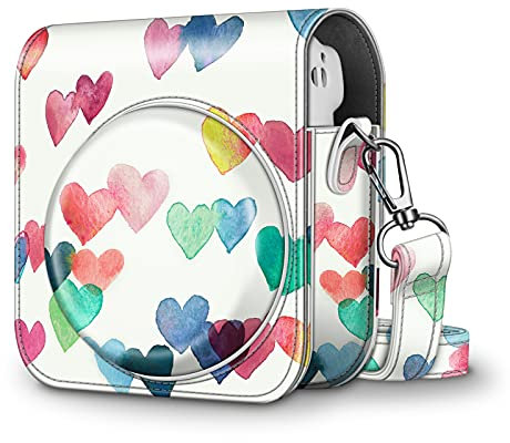 Fintie Tasche für Fujifilm Instax Mini 11 Sofortbildkamera - Premium Kunstleder Schutzhülle Reise Kameratasche Hülle Abdeckung mit abnehmbaren Riemen, Herzregen