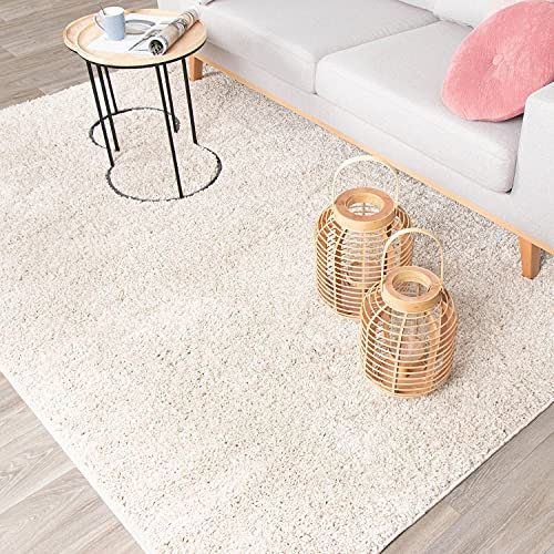 FRAAI | Home & Living Teppich Hochflor - Lofty Creme Weiß - Einfarbig - Modern, Skandinavisch - Wohnzimmer, Esszimmer, Schlafzimmer - Fellteppich - Carpet