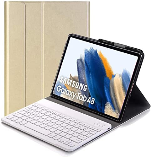 YHFZR Tastiera Custodia per Samsung Galaxy Tab A8 2021 - QWERTY Sottile PU Custodia con supporto con cover tastiera rimovibile wireless Keyboard per Samsung Galaxy Tab A8 SM-X200/205 10,5 Pollice, Oro