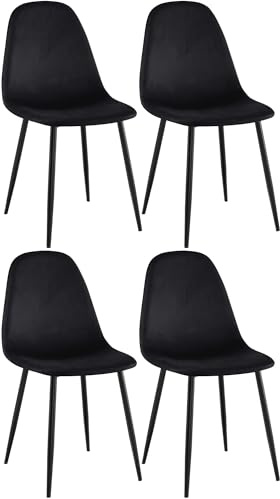 CLP Esszimmerstühle 4er Set Napier, Bequeme Küchenstühle gepolstert, Polsterstühle Esszimmer mit Rückenlehne, bis 150 kg belastbar, Farbe:schwarz, Material:Samt