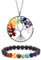 Collier avec pendentif arbre de vie 7 chakras et bracelet en pierre de lave, élégant avec chaîne en argent, cristal fait à la main et pierres précieuses, maman, femme