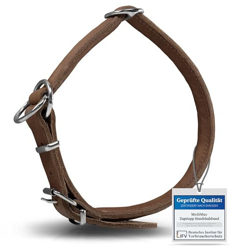 Rund & Weich - Zugstopp Hundehalsband Braun XL - 60cm Lederhalsband mit Zugbegrenzung und Verstellbarer Schnalle, Dressurhalsung, Zugstopper, robust, Rindsleder