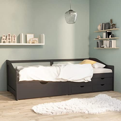Canditree Wooden Day Bed with Storage Drawers, Single Sofa Bed Frame Guest Bed for Living Room Bedroom (Grey)