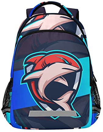 Vnurnrn Hai-Maskottchen-Esport-Logo-Designs Mädchen Schulter Rucksacks Bookbag Kinderrucksack Büchertasche Schüler Rucksäcke für Teen Jungs