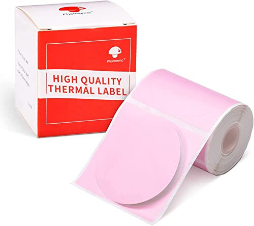 Phomemo M110 Runder Etiketten für M200 M220 M120 M110 M221 Etikettendrucker Etiketten – 50 x 50 mm – Rundes Thermoetikett für Barcode-Etiketten, DIY-Logo-Design,140 Etiketten/1 Rolle -Hell-Pink
