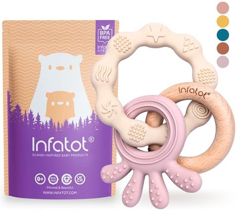 Infatot® Silicone Teether Toys for Babies 0-6 Months – Whale Octo – Baby Teething Toy Soothers & Teethers, Chew Toy for Newborns, BPA-Free Sensory Baby Toy – Cream & Coral