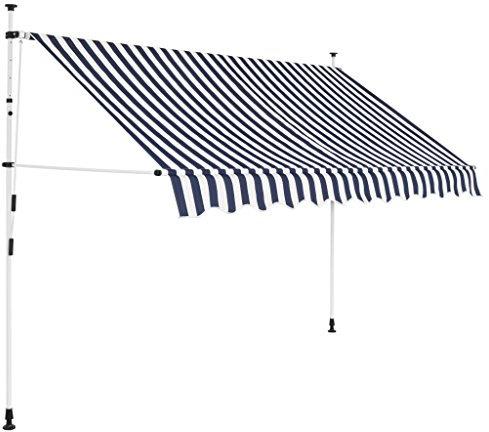 Einziehbare Markise Handbetrieben, Mogou Sichtschutz Balkon, Balkon Markise, Seitenmarkise, Klemmmarkise, Sonnenvorhang, Balkonmarkisen, 300 cm Blau/Weiß Gestreift