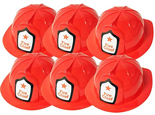 BEMIRO Kinder Feuerwehrhelm aus PVC - 6er Set, Roter Feuerwehrhelm für Kinder und Erwachsene, ca. 26 cm lang, Faschingskostüm, Geburtstag, Karneval, Verkleidung