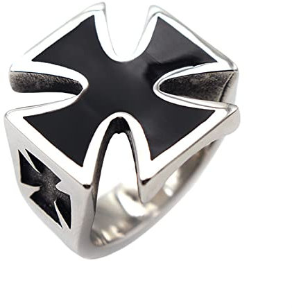 HYCYYFC rings Heavy Metal Iron Cross Ring Men Gold Silver Color 316L Stainless Steel Biker Ring Vintage Punk Jewelry Gift (Main Stone Color : Silver, Ring Size : 15)