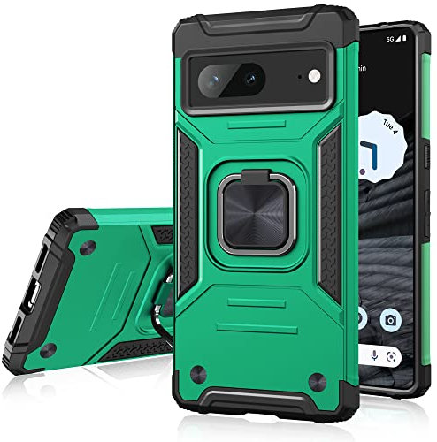Honeyview Hülle für Google Pixel 7, Militärische Stoßfeste Hülle mit Ringständer, Dunkelgrün