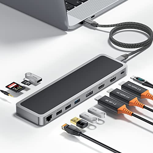 USB C 12in1 Docking Station, Station mit 2*DP Dual 4K@60Hz für DP1.2,4K HDMI,2*USB 3.2 Gen 1&USB 2.0,100W PD, Ethernet, SD/TF, Audio 3.5mm,Docking Station für MacBook,Dell Type C usw (12 in 1)