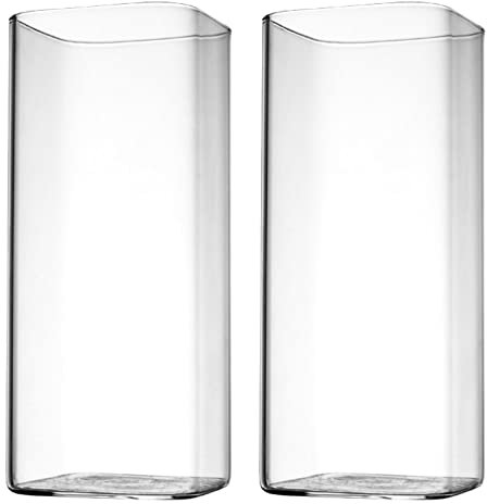 Angoily Drinking Glasses 2pcs Square Glass Cups Japanese Style Beverage Mugs Highball Glasses Cocktail Whisky Tumblers Drinking Glassware for Beer 400ml Cocktail Glasses