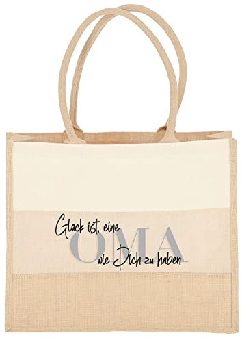 AMBERGER DESIGN by A&M Osterhage amd Jute-Tasche Shopper Glück ist eine OMA/MAMA wie dich zu haben | personalisiert Innentasche-Reißverschluß | Fair | Größe 35x42x15cm