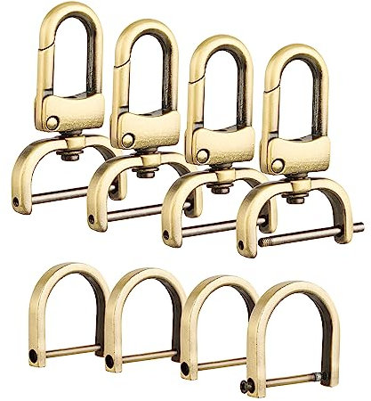 MELORDY 4pcs Detachable Snap Hook Swivel Clasp with 4pcs D-Rings Screw in Shackle for DIY Purse Strap Replacement (Brass,1 inch)