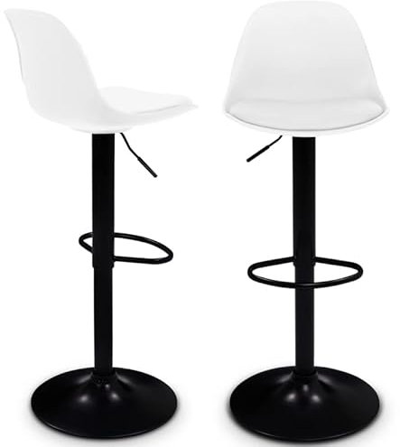 IDMarket - Lot de 2 tabourets de Bar Karl Design Blanc Pied Noir
