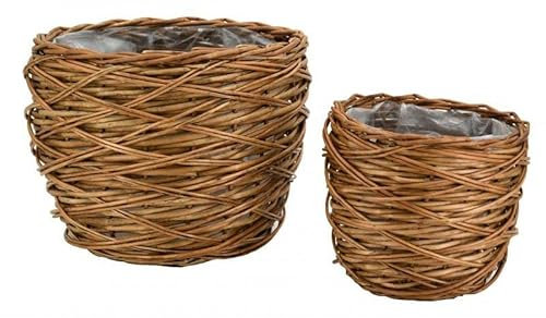 Cache Pots en Osier Vieilli avec Doublure (Lot de 2)