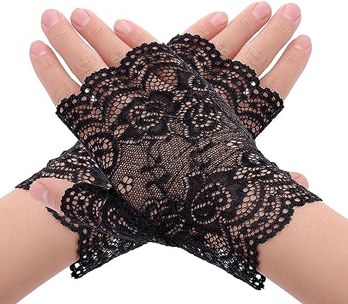WLLHYF Frauen-Kurze Spitzenhandschuhe Fingerlose Braut-Handgelenk-Handschuhe Tee-Party-Handschuhe Elegante Spitzen-Kurzhandschuhe Sonnencreme Braut-Blumenhandschuhe Halloween Party-Kostüm-Zubehör