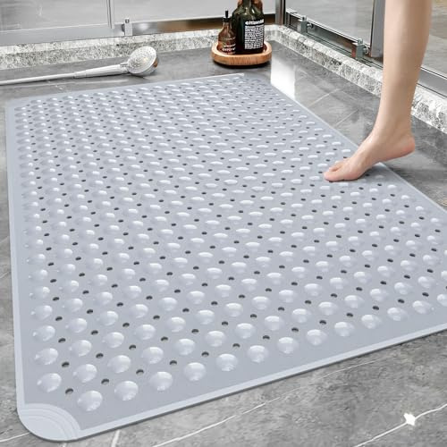 Yolife Extra Large Shower Mat, 58 x 88cm TPE Anti Slip Stand Up Shower Mat with Drain Holes and Suction Cups, Large Size Mat More Suitable for Shower Stall, No Odor, Heavy Mat