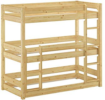 Erst-Holz Dreier-Etagenbett für Erwachsene Stockbett für drei Personen 90x200 Kiefer Massivholz V-60.03-09, Ausstattung:ohne Zubehör