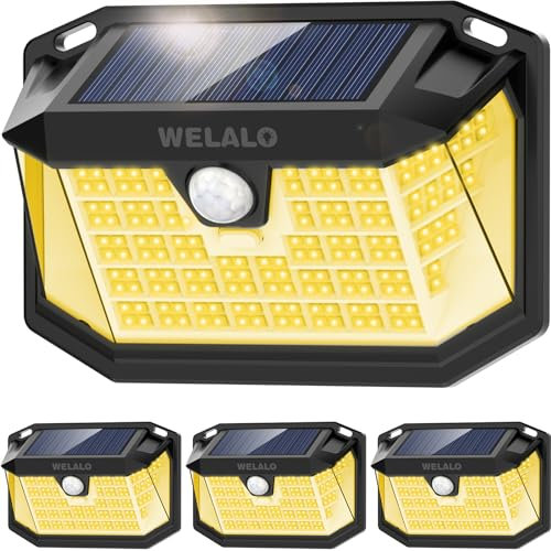 Solarlampen für Außen mit Bewegungsmelder, 【4 Stück Warmweiß】188 LED Solarleuchten für Außen, 270° Aussen 3 Modi Solar Aussenleuchte, Solar Wasserdichte Wandleuchte IP65 Wasserdichte Garten Solarlicht