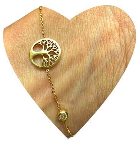 NataschaWoge® 18 K Gold Lebensbaum minimalistisch Armband zierliches kleines Sun Hollow Boho Geschenk für Sie spiritueller Schmuck Goldschmuck