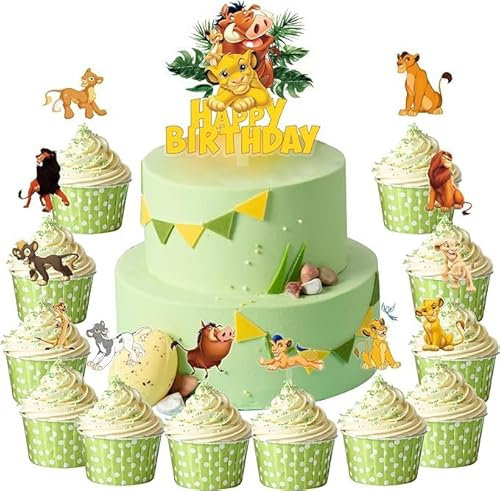 Decorazioni Torta Simba Re Leone - 13 PCS Topper per Compleanno, Cake Topper Happy Birthday per Bambini