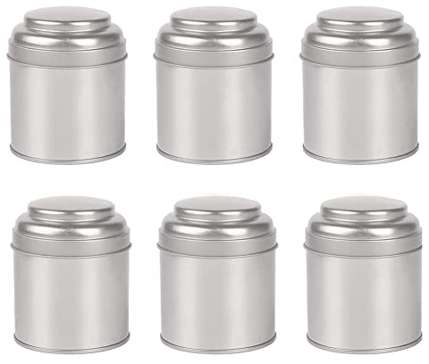 Pinafresa 6Pcs Mini Tea Tins Canister with Airtight Double Lids, Silver, Compact, 75x90mm