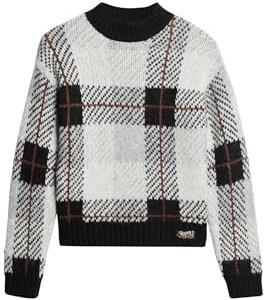 Superdry Damen Kastenförmiger Strickpullover mit Muster Einfarbig Kariert 44