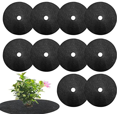 Lot de 20 Tapis de Protection Contre Les Mauvaises Herbes - 27 cm - Anti-Mauvaises Herbes - Anneau de paillage Rond - Tapis de Protection des Plantes - Non tissé - Disque de paillage pour Arbres,